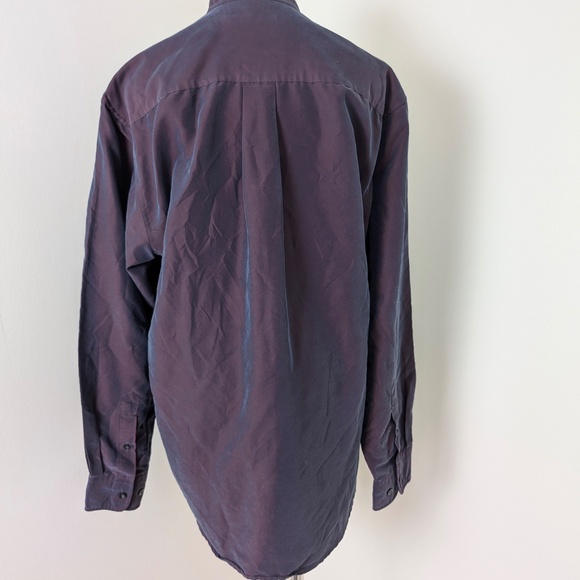 Irridescent Button Down Blouse Long Sleeve Loose Relaxed Fit Sheen Shiny - Picture 5 of 9